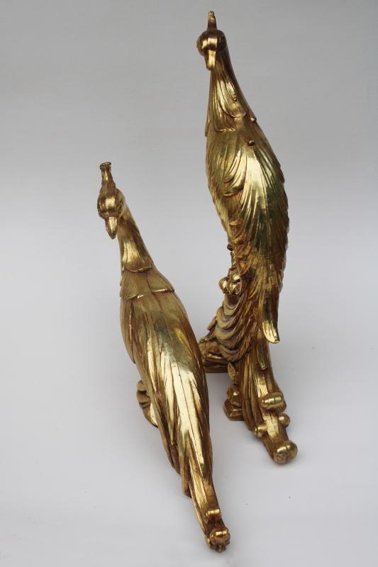 photo of vintage Syroco bird figures sculptures, pair large golden pheasant statues #6