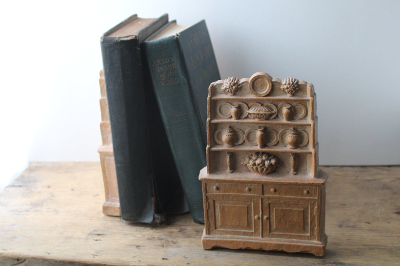 photo of vintage Syroco carved wood look bookends, cottagecore china hutch bookends for kitchen cookbooks  #1