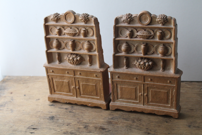 photo of vintage Syroco carved wood look bookends, cottagecore china hutch bookends for kitchen cookbooks  #2