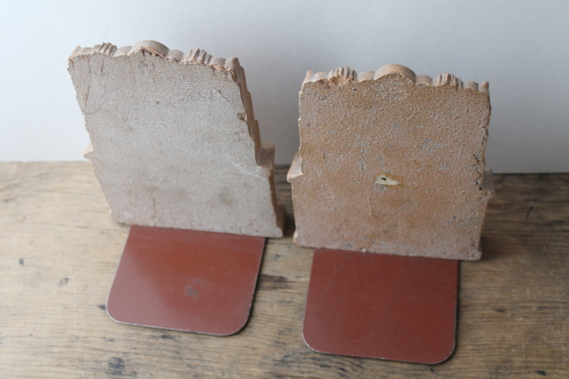 photo of vintage Syroco carved wood look bookends, cottagecore china hutch bookends for kitchen cookbooks  #5