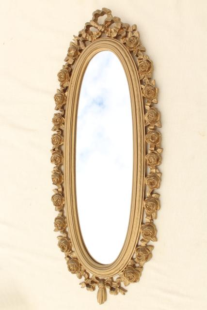 photo of vintage Syroco gold plastic wall mirror, wreath of roses oval frame  #1