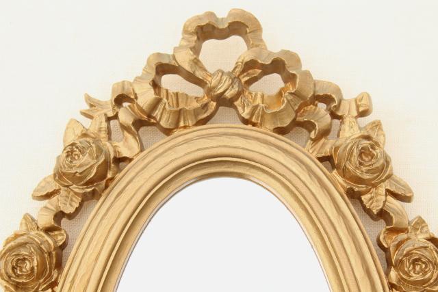 photo of vintage Syroco gold plastic wall mirror, wreath of roses oval frame  #4