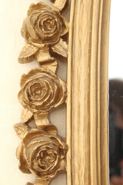 photo of vintage Syroco gold plastic wall mirror, wreath of roses oval frame  #5