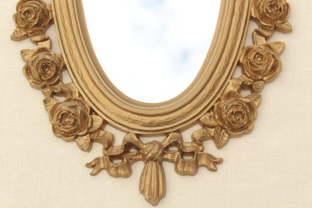 photo of vintage Syroco gold plastic wall mirror, wreath of roses oval frame  #6