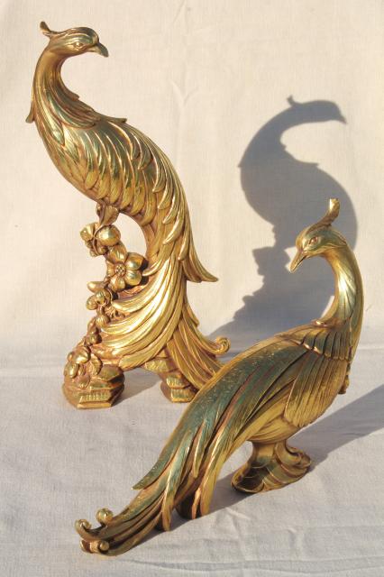 photo of vintage Syroco gold statue figurines, pair of peacock birds, ornate exotic bird figures #1