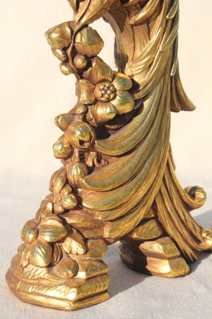 photo of vintage Syroco gold statue figurines, pair of peacock birds, ornate exotic bird figures #5