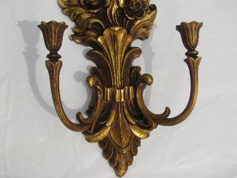 photo of vintage Syroco ornate gold wall bracket sconce pair candle holders #4