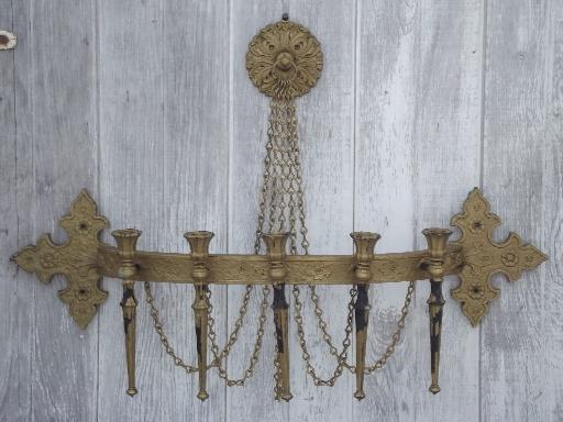 photo of vintage Syroco wall mount candelabra candle sconce, shabby old gold #1