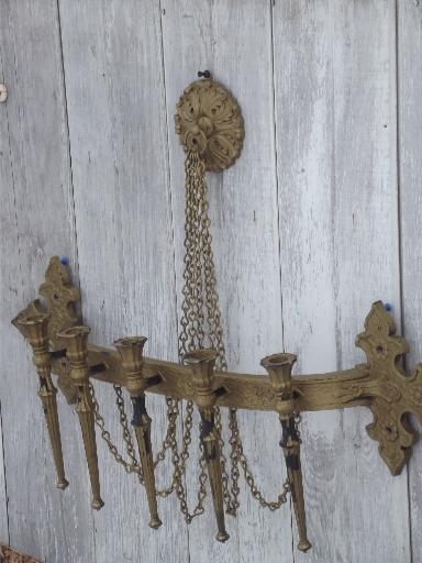 photo of vintage Syroco wall mount candelabra candle sconce, shabby old gold #2