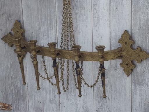 photo of vintage Syroco wall mount candelabra candle sconce, shabby old gold #3