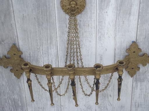 photo of vintage Syroco wall mount candelabra candle sconce, shabby old gold #6