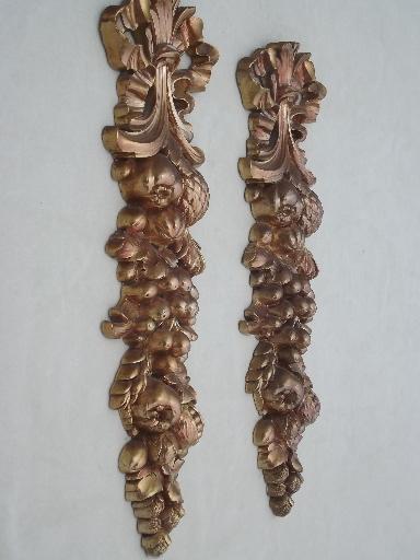 photo of vintage Syroco wood composition wall plaques,  Syrowood fruit garlands  #2