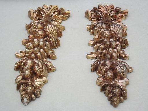 photo of vintage Syroco wood composition wall plaques,  Syrowood fruit garlands  #3