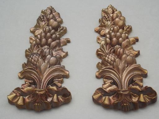 photo of vintage Syroco wood composition wall plaques,  Syrowood fruit garlands  #4