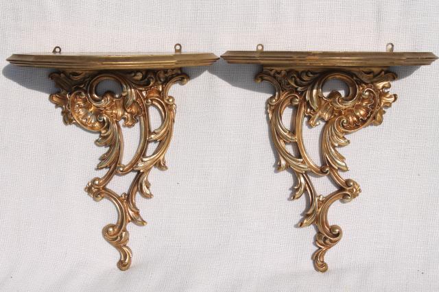 photo of vintage Syrowood Syroco gold wood composition wall shelves, hollywood regency style! #1