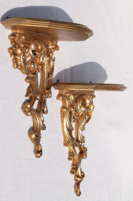 photo of vintage Syrowood Syroco gold wood composition wall shelves, hollywood regency style! #3
