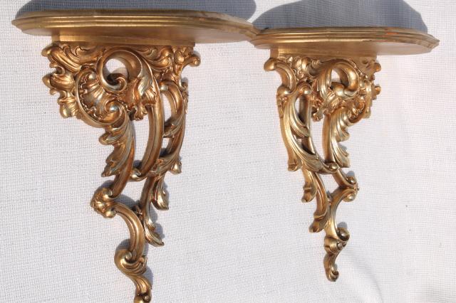 photo of vintage Syrowood Syroco gold wood composition wall shelves, hollywood regency style! #4
