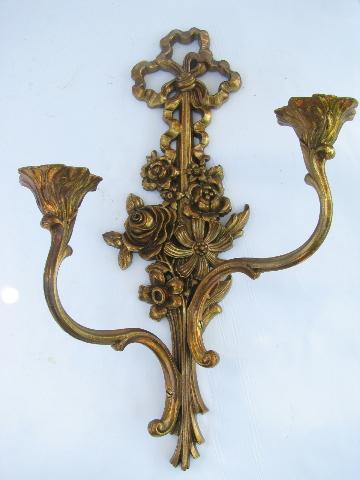 photo of vintage Syrowood label Syroco wall sconces for candles, antique gold french country #3