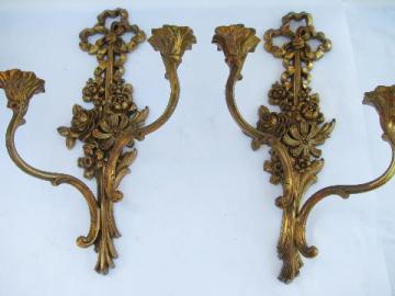 catalog photo of vintage Syrowood label Syroco wall sconces for candles, antique gold french country