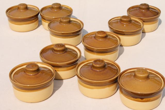 photo of vintage T G Green England stoneware, Granville brown band pottery individual casseroles #1