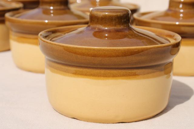 photo of vintage T G Green England stoneware, Granville brown band pottery individual casseroles #2