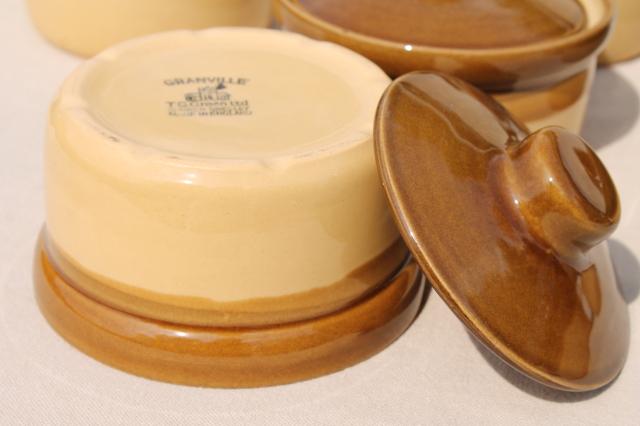 photo of vintage T G Green England stoneware, Granville brown band pottery individual casseroles #5