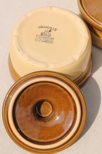 photo of vintage T G Green England stoneware, Granville brown band pottery individual casseroles #6