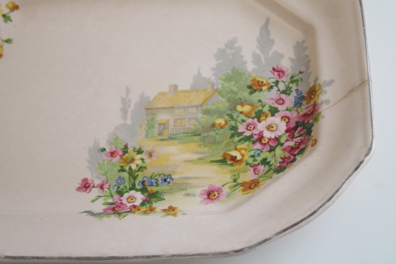 photo of vintage TS&T cottage garden on blush pink china, shabby chic platter wall hanging plate #3