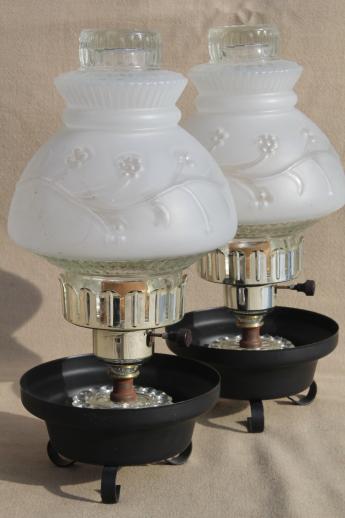 photo of vintage TV lamps w/ ivy bowl lamp bases & pressed glass light shade globes #1