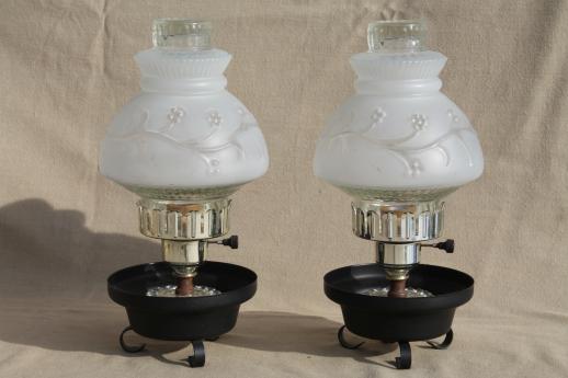 photo of vintage TV lamps w/ ivy bowl lamp bases & pressed glass light shade globes #3