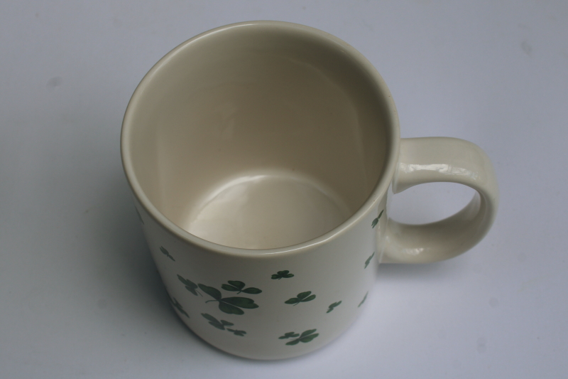 photo of vintage Taiwan 1980s ceramic mug, green shamrock clovers St Patrick's Day coffee cup #2