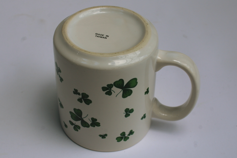 photo of vintage Taiwan 1980s ceramic mug, green shamrock clovers St Patrick's Day coffee cup #3