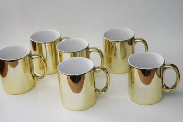 catalog photo of vintage Taiwan ceramic gold metallic foil coffee mugs set of 6, 80s 90s holiday tableware