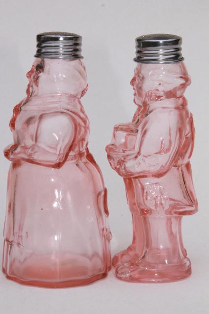 photo of vintage Taiwan reproduction pink depression glass range set S&P shakers, Aunt Jemima pair #3