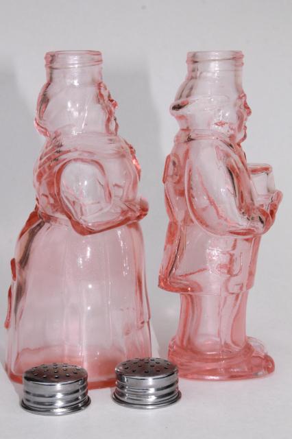 photo of vintage Taiwan reproduction pink depression glass range set S&P shakers, Aunt Jemima pair #5