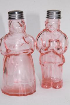 catalog photo of vintage Taiwan reproduction pink depression glass range set S&P shakers, Aunt Jemima pair