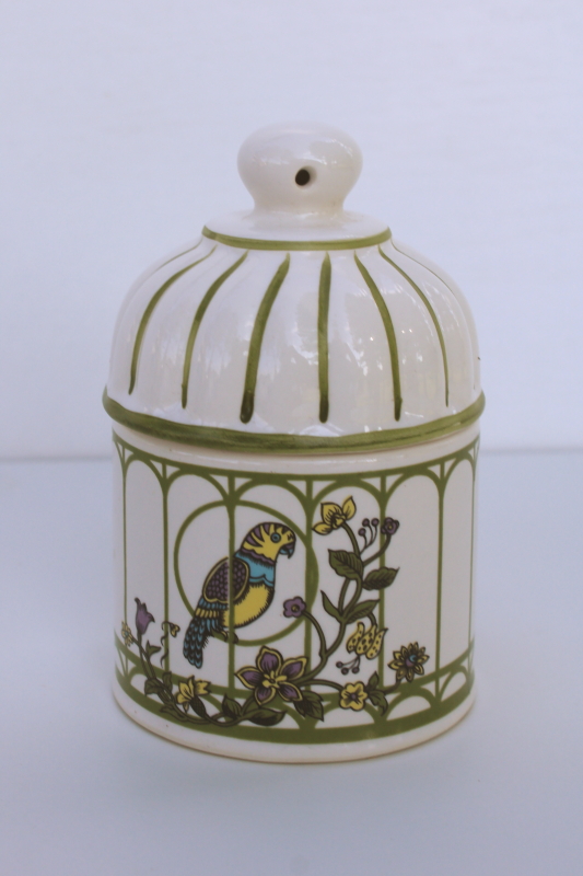 photo of vintage Takahashi Japan ceramic trinket box, birdcage w/ parrot  #1