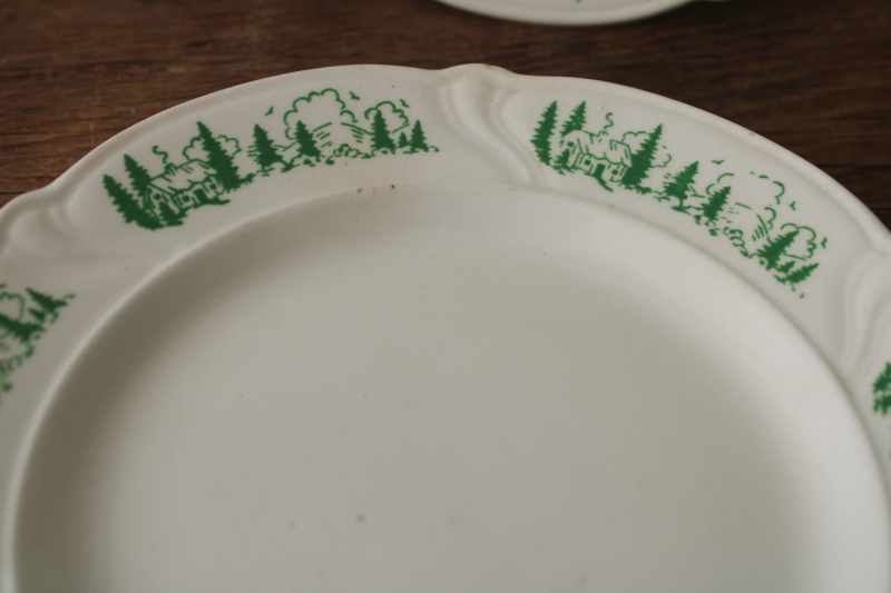 photo of vintage Taylor Smith Taylor china plates, rare cottage cabin in the pines pattern  #2