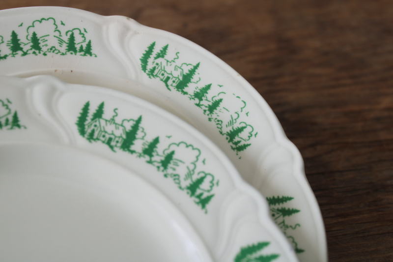 photo of vintage Taylor Smith Taylor china plates, rare cottage cabin in the pines pattern  #3