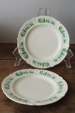 vintage Taylor Smith Taylor china plates, rare cottage cabin in the pines pattern 