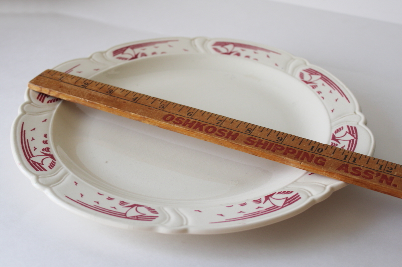 photo of vintage Taylor Smith & Taylor ceramic plate rare sailboats border pattern, wine red on ivory china #8