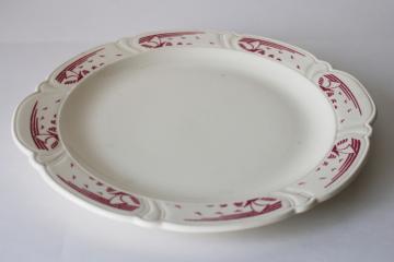 catalog photo of vintage Taylor Smith & Taylor ceramic plate rare sailboats border pattern, wine red on ivory china 