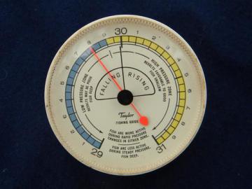 catalog photo of vintage Taylor fishing guide barometer to predict fish activity or biting