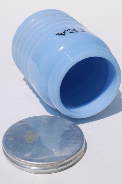 photo of vintage Tea canister jar delphite blue milk glass, depression era kitchen glassware #3