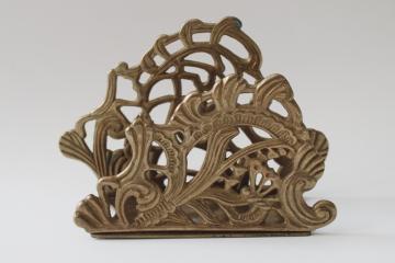 vintage Teleflora solid brass napkin holder or letter rack, desk stand for cards, brochures etc 