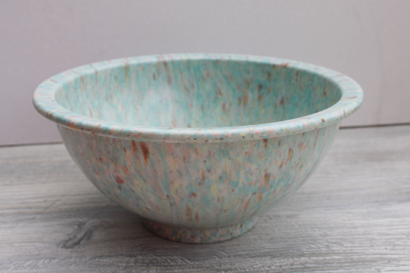 photo of vintage Texas Ware confetti melmac 118 mixing bowl, turquoise & pink splatter melamine #1