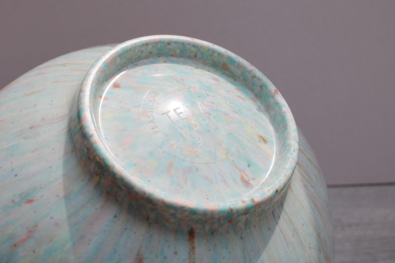 photo of vintage Texas Ware confetti melmac 118 mixing bowl, turquoise & pink splatter melamine #2