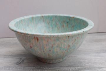 catalog photo of vintage Texas Ware confetti melmac 118 mixing bowl, turquoise & pink splatter melamine