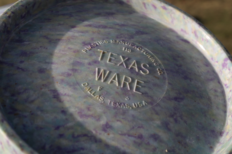 photo of vintage Texas Ware melmac bowl lavender blue confetti splatter melamine, 118 mixing bowl #3
