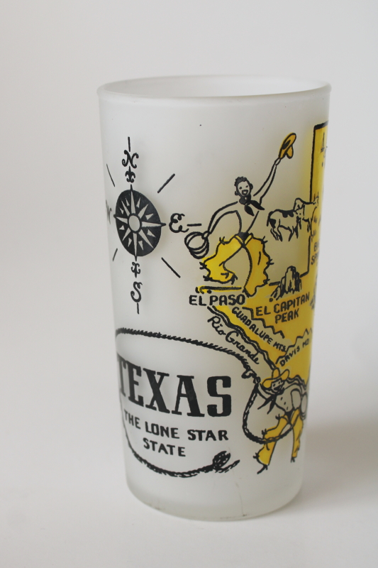 photo of vintage Texas state map print drinking glass, souvenir from the days of road trip travel  #1